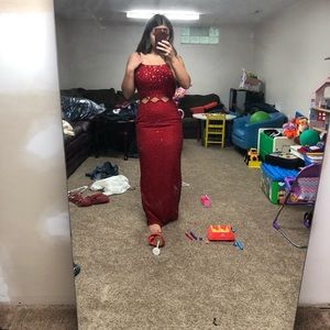 All hand beaded red prom dress!